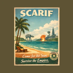 Beach Planet Vacation - Come for the Sun Survive the Empire Retro Travel Poster Parody
