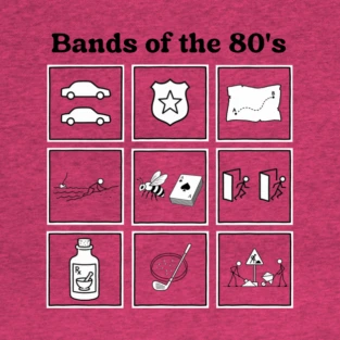 80s Band Pictogram Puzzle Tee – Retro Music Icon Grid